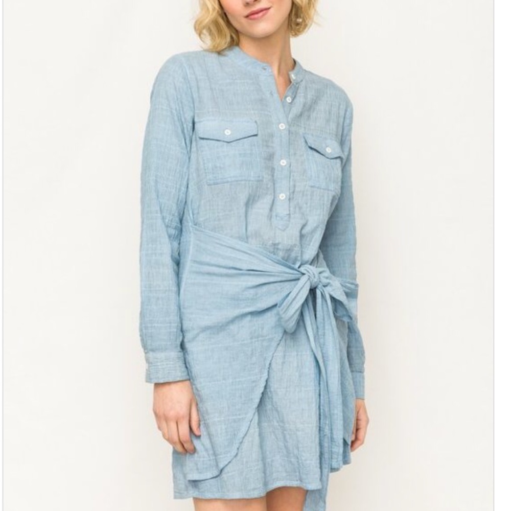 🦋🐚Soft Cotton Tie Waist Shirt Dress